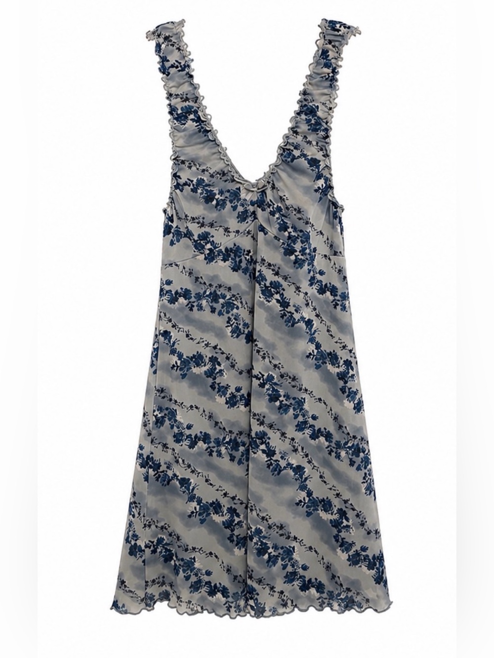 Hippie Rose Mesh Mini Dress Blue Floral - Size Large